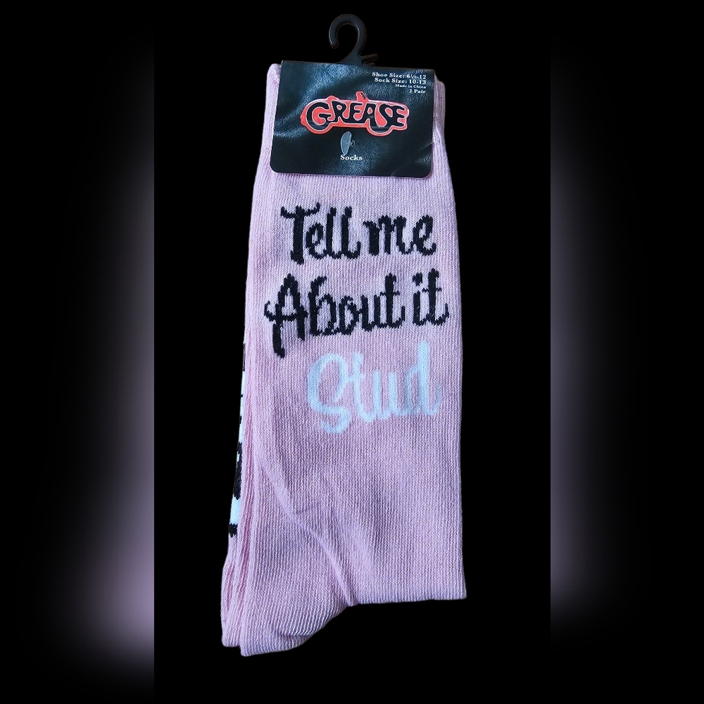 Pink Socks with Black and White Text